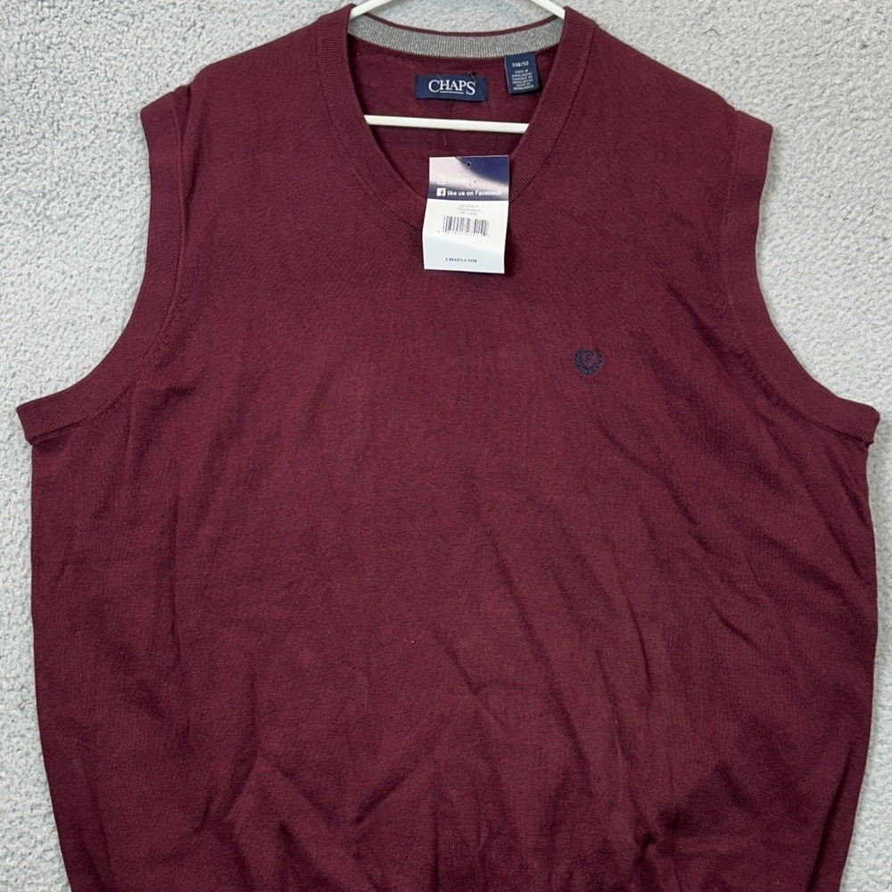 NEW Chaps Sweater Vest Mens 5XB Big V-Neck Burgundy Knit Pullover Sleeveless